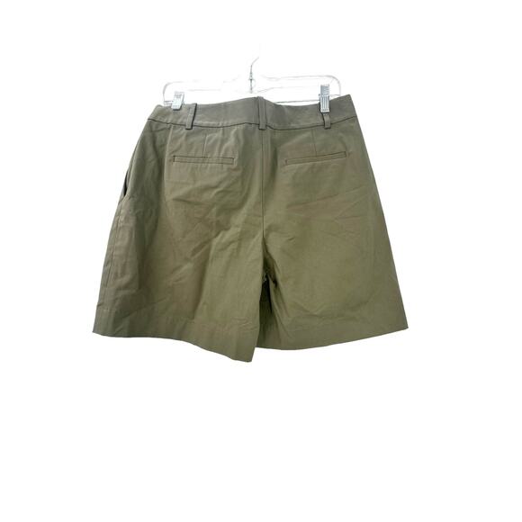 Theory High-Rise Pleated Shorts in Stretch Cotton Twill Olive Size 10 NWOT - Picture 7 of 12